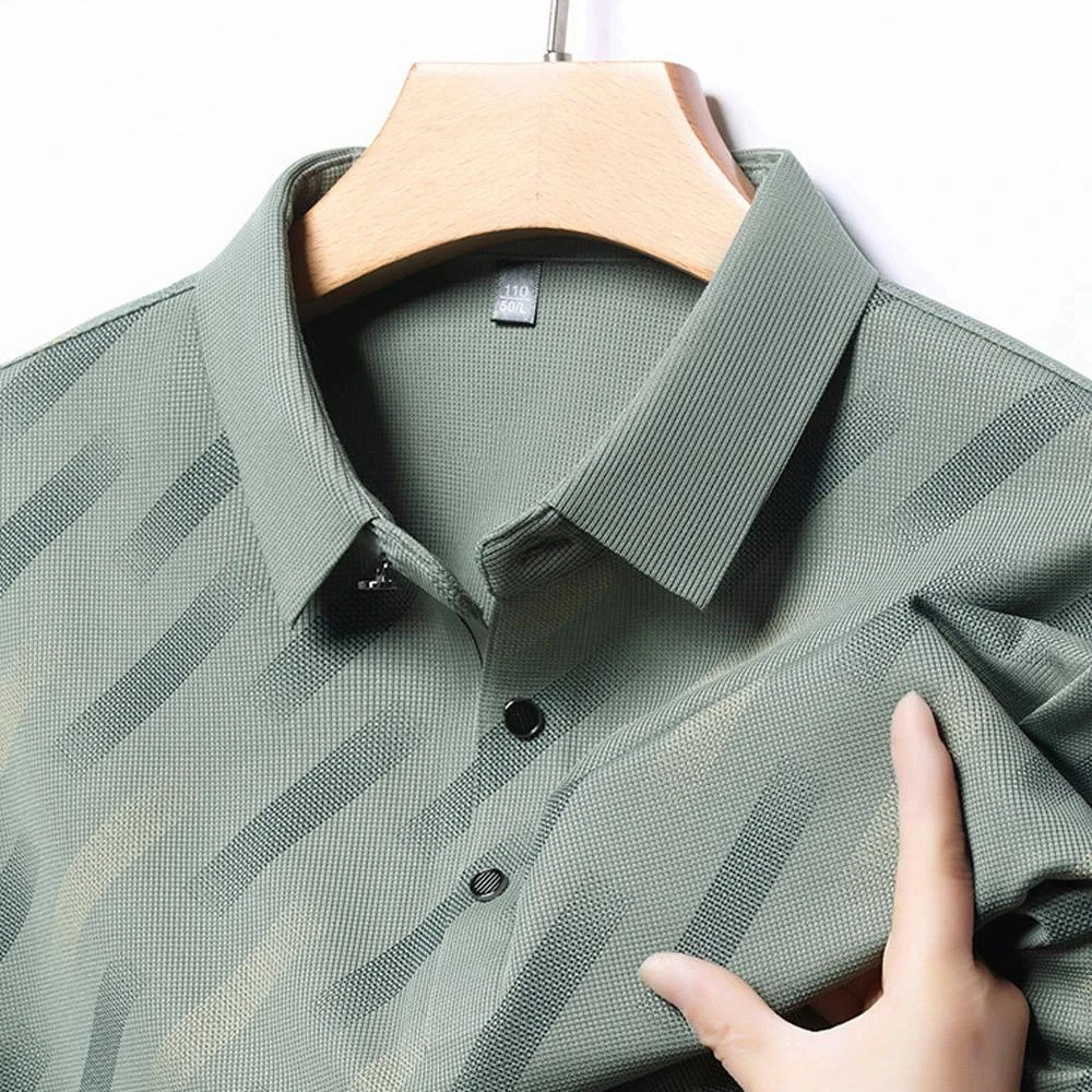 [Leve 5 Pague 3] Camisa Masculina Eclipse em Seda Gelo e Poliéster (Refinamento Absoluto!)